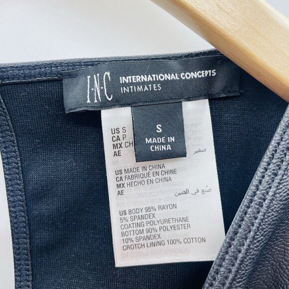 INC International Concepts Womens Small Faux Leather Bodysuit in Black $50 2467 - Picture 9 of 10